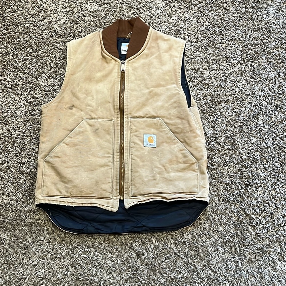 Carhartt Tan Vest with Brown Collar